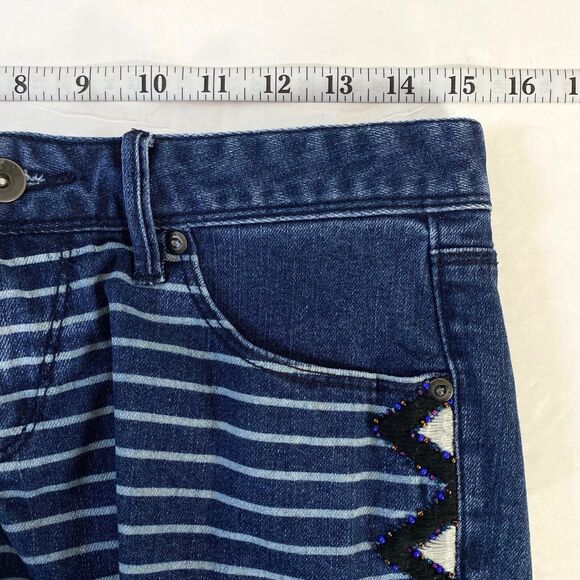 Roxy Contrast Denim Beaded Shorts Womens Size 28 Multicolor Frayed Hem Stripes - Picture 16 of 16